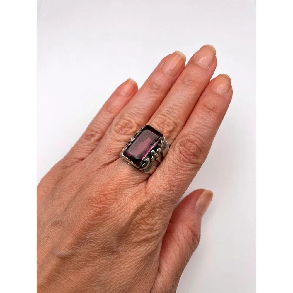 Sterling Silver‎ Purple Stone Floral Ring Large Statement